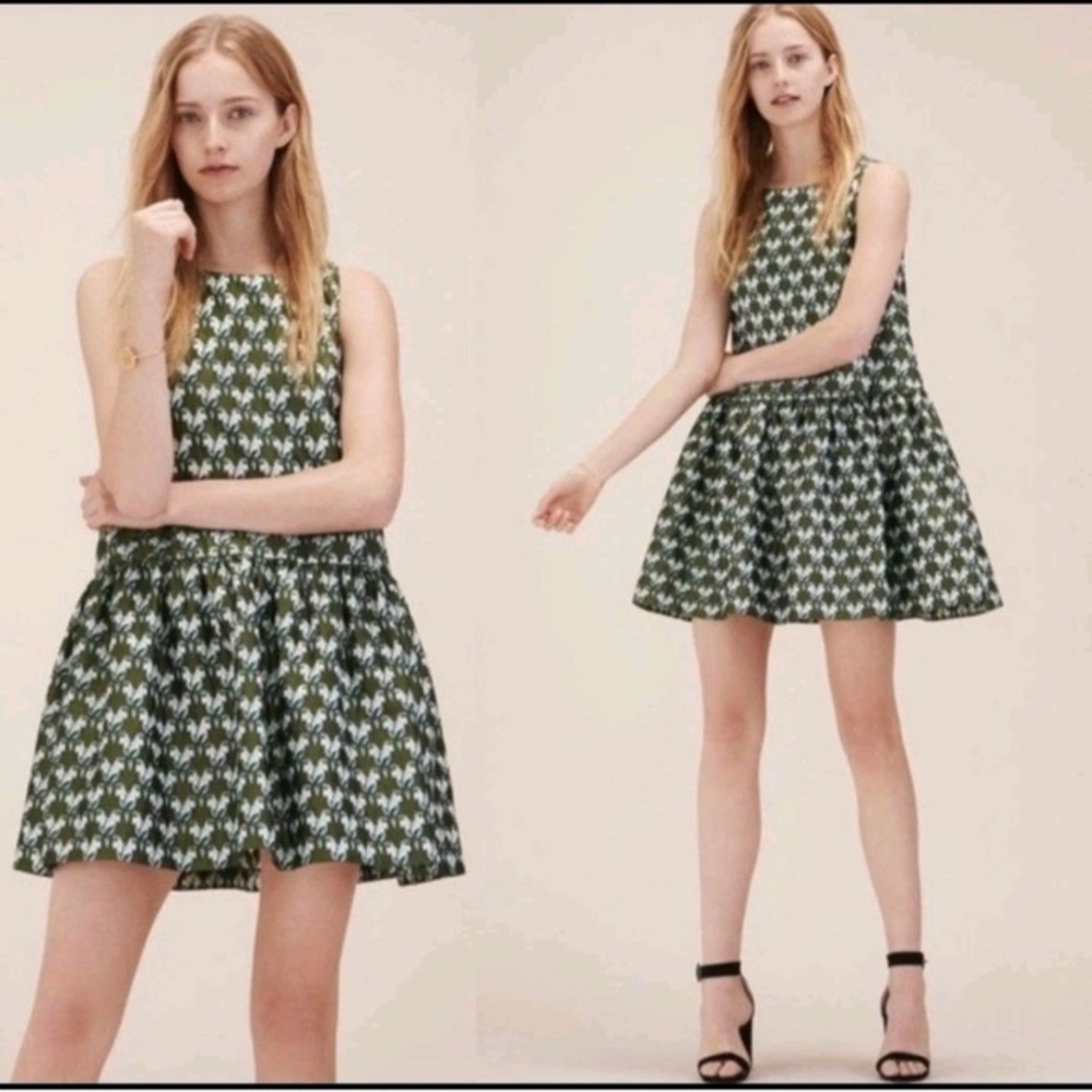 Maje Rower Green Jacquard Parrot Print Sleeveless Dress As Seen On T.V.